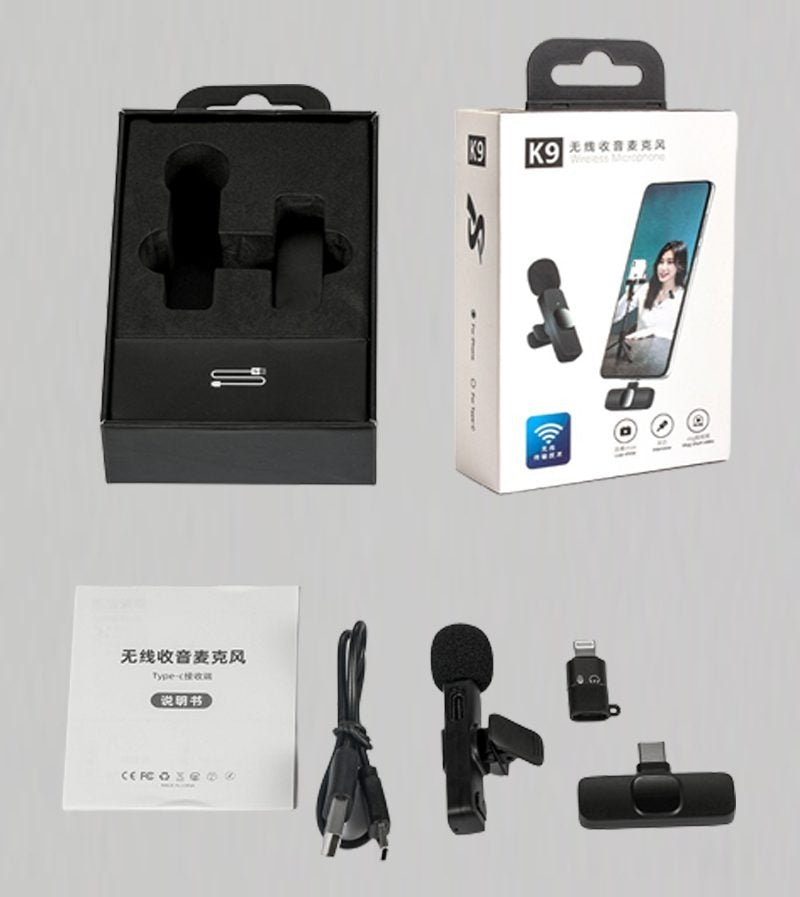 K9 Wireless Collar Mic iPhone/Android & Type C Supported Wireless Microphone