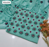 Pure Lawn Hande Embroidery Mixed design Neat Work Shirt With Chiffon Embroidery Dupatta And Lawn Plain Trouser 3Pc Dress