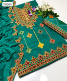 Linen Fabric Machine Aari Galla Daman Work Shirt With Linen Embroidery Jaal Dupatta And Linen Embroidery Trouser 3Pc Dress