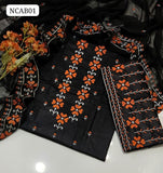 Cotton Fabric Cross Stitch & 9mm Embroidery Work Shirt And Embroidery Trouser Along With Contras Chiffon Karinkal Embroidery Duppata 3 Pc Dress