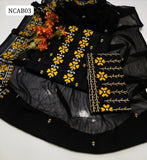 Cotton Fabric Cross Stitch & 9mm Embroidery Work Shirt And Embroidery Trouser Along With Contras Chiffon Karinkal Embroidery Duppata 3 Pc Dress