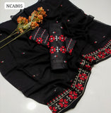 Cotton Fabric Cross Stitch & 9mm Embroidery Work Shirt And Embroidery Trouser Along With Contras Chiffon Karinkal Embroidery Duppata 3 Pc Dress