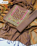 Sussi Khaddi Silk Fabric Hand Embroidery Zari Beads & Mirror Work Gala Shirt With Sussi Khaddi Beautiful Shawl Dupatta And Sussi Khaddi Leining Trouser 3Pc Dress