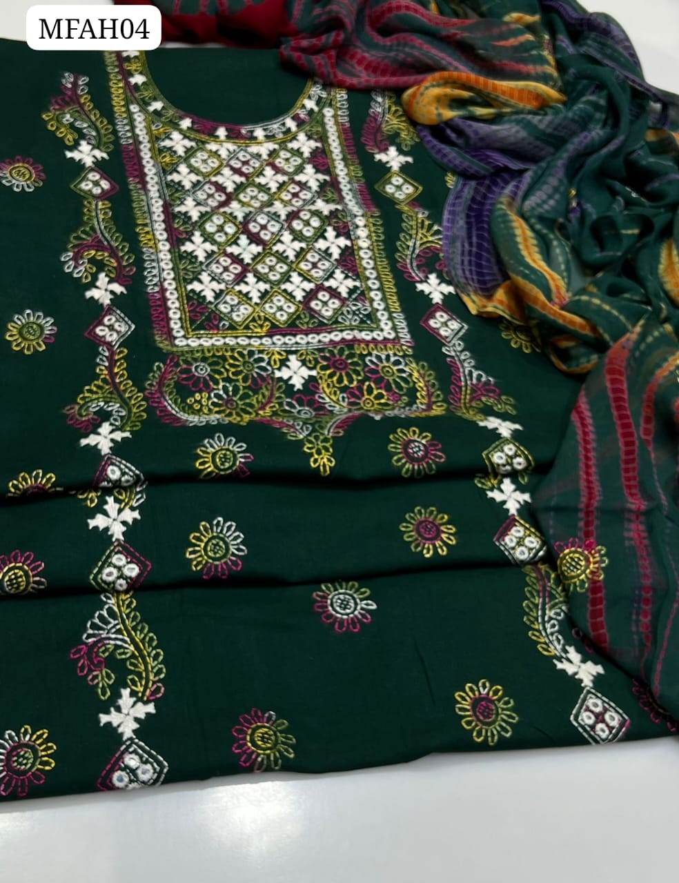 Lawn GTM Karhai Handmade Shirt With Chiffon Embroidered Dupatta And Lawn Embroidered Trouser 3PC Dress
