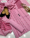 Khaddi Cotton Bindi Booti Work Shirt With Plain Trouser along And Jacquard Border Shawl Duppatta 3Pc Dress & Khussa And 3 Button