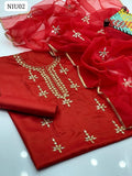 Kataan Fabric Mirror Work Shirt With Organza Mirror Work 04 Side Lase Dupatta And Kataan Plain Trouser 3Pc Dress