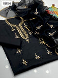 Kataan Fabric Mirror Work Shirt With Organza Mirror Work 04 Side Lase Dupatta And Kataan Plain Trouser 3Pc Dress