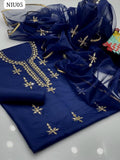 Kataan Fabric Mirror Work Shirt With Organza Mirror Work 04 Side Lase Dupatta And Kataan Plain Trouser 3Pc Dress