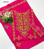 Linen Fabric Machine Aari Galla Daman Work Shirt With Linen Embroidery Jaal Work Dupatta And Linen Embroidery Trouser 3Pc Dress