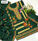 Linen Fabric Machine Aari Galla Daman Work Shirt With Linen Embroidery Jaal Work Dupatta And Linen Embroidery Trouser 3Pc Dress