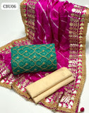 Net Fabric Zari Embroidery Front And Back Embroidery Shirt With Chonri Silk Gota Work Dupatta And Masoori Trouser 3Pc Dress