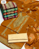 Chiffon Fabric 9mm Embroidery Work Shirt With Chiffon Embroidery Work Dupatta And Masoori Trouser 3pc Dress
