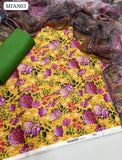 Lawn Fabric Neck Print r Allover Back And Saleeves Printed Shirt With Chiffon Dupatta And Lawn Plain Trouser 3Pc Dress