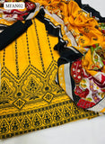 Lawn Fabric Neck Print r Allover Back And Saleeves Printed Shirt With Chiffon Dupatta And Lawn Plain Trouser 3Pc Dress