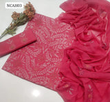 Soft Lawn Hande Made Shiddu Chiken Kari Jall Work Shirt With Chiffon Embroidery Dupatta And Soft Lawn Embroidery Trouser 3Pc Dress
