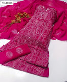 Soft Lawn Hande Made Shiddu Chiken Kari Jall Work Shirt With Chiffon Embroidery Dupatta And Soft Lawn Embroidery Trouser 3Pc Dress