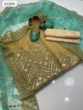 Organza Fabric Sequence Embroidered Work Shirt With Organza Sequence Embroidered Work Dupatta And Masoori Trouser 3Pc Dress With Khussa As a Gift