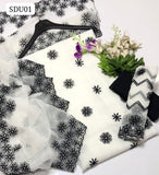 Khaadi Net Fabric Cross Stitch Embroidery Work shirt With Khaadi Net Embroidery Dupatta And Cotton Lawn Plain Trouser 3Pc Dressc