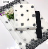 Khaadi Net Fabric Cross Stitch Embroidery Work shirt With Khaadi Net Embroidery Dupatta And Cotton Lawn Plain Trouser 3Pc Dressc