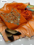 Organza Fabric Multi Applic tilla Aari Beets Embroidry Shirt With Organza Multi Lase Dupatta And Kataan Silk Trouser 3Pc Dress With Khussa As A Gfit