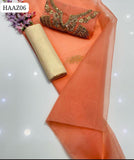 Indian Pure Organza Fabric Handwork Gala Shirt With Organza Handwork Duppatta And Masori Trouser 3Pc Dress