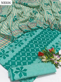 Khadi Cotton Fabric Karahi Handmade Applique Work Shirt With Cotton Net Multi Lining Embroidered Boti Work Dupatta And Khaddi Cotton Handmade Applique Work Trouser 3Pc Dress