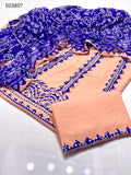 Cotton Fabric Frock Style Chunri Applic Work Shirt With Chiffon Chunri Print 4 Side Applic Work Dupatta And Cotton Chunri Applic Kingri Trouser 3Pc Dress