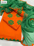 Lawn Fabric Front Applique Work Shirt With Chiffon Heavy Applique 4 Boder Work Dupatta And Lawn Applique Work Trouser 3Pc Dress
