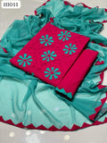 Lawn Fabric Front Applique Work Shirt With Chiffon Heavy Applique 4 Boder Work Dupatta And Lawn Applique Work Trouser 3Pc Dress