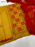Lawn Fabric Front Applique Work Shirt With Chiffon Heavy Applique 4 Boder Work Dupatta And Lawn Applique Work Trouser 3Pc Dress