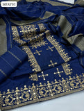 Sussi Fabric Karahi Cross Stitch 9Mm Computer Work Shirt And Self jucard Shawl Dupatta And Sussi Self jucard Trouser 3Pc Dress