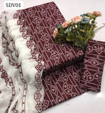 Cotton Fabric Chunri Print Shirt And Cotton Chiffon Embroidery Work Dupatta And Cotton Chunri Print Trouser 3Pc Dress