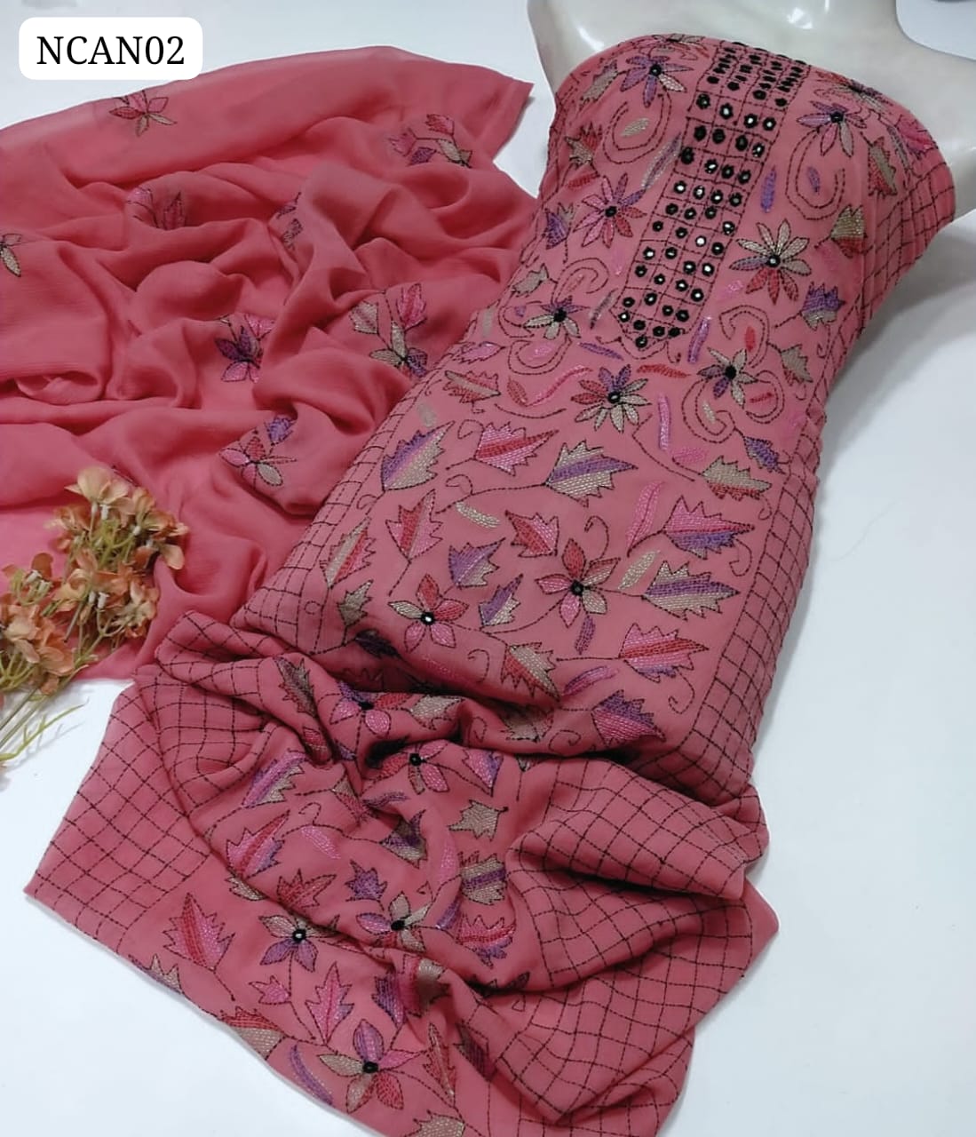Original Pure Soft Bamber Chiffon Hande Made Kacha Sipi Jall Neat Work Shirt With Chiffon Embroidery Work Dupatta 2Pc Dress