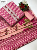 Linen Fabric Neck Embroidered Work Shirt With Wool Shawl Along Plan Dupatta And Print Linen Trouser 3Pc Dress