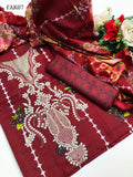Linen Fabric Neck Embroidered Work Shirt With Wool Shawl Along Plan Dupatta And Print Linen Trouser 3Pc Dress