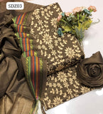 Sussi Fabric Computer Pakka Work Shirt With Sussi Fabric Dupatta And Sussi Plain Trouser 3Pc Dress