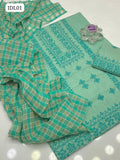 KHADDI FABRIC COMPUTER CROSS STITCH EMBROIDERY SHIRT AND TROUSER WITH KHADDI NET DUPPATTA 3PC DRESS