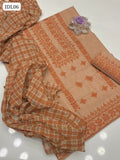 KHADDI FABRIC COMPUTER CROSS STITCH EMBROIDERY SHIRT AND TROUSER WITH KHADDI NET DUPPATTA 3PC DRESS