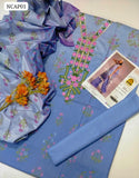 Dhanak wool Embroidery Gala Work Shirt With Beautiful Digital Dhanak Dupatta And Plain Dhanak Trouser 3Pc Dress