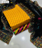 Linen Chunri Print Shirt With Krincle Chiffon 4 Side Work Karhai Dupatta And Linen Print Trouser 3Pc Dress