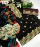 Laboosi Fabric Computer Cross Stich Galla Daman Work Shirt With Jucard Shawl And Laboosi Embroidery Trouser 3pc Dress