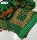 Sussi Khaddi Silk Hand Embroidery Zari beats & Meror Work Gala Shirt With Leining Trouser And Beautiful Shawl 3Pc Dress
