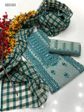 KHADDI FABRIC COMPUTER CROSS STITCH WITH 9MM EMBROIDERY SHIRT AND TROUSER WITH KHADDI NET DUPPATTA 3PC DRESS