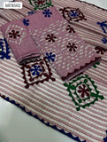 Khadi Cotton Fabric Karahi Handmade Applick Work Shirt With Cotton Net Karahi Handmade Applick Work Dupatta And Khadi Cotton Handmade Applick Work Trouser 3Pc Dress