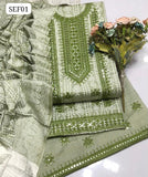 Staple Laboosi Fabric Machine 9Mm Galla Daman And Chunri Print Shirt With Staple Chunri Print Dupatta And Embroidery Trouser 3Pc Dress