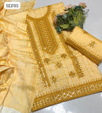 Staple Laboosi Fabric Machine 9Mm Galla Daman And Chunri Print Shirt With Staple Chunri Print Dupatta And Embroidery Trouser 3Pc Dress