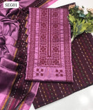 Sussi Silk Machine Cross Stich Galla Daman Work Shirt With Sussi Silk Bindi Dupatta And Sussi Jacquard Bindi Trouser 3Pc Dress