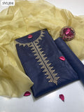Kataan Silk Fabric Resham thread Neck And Sleeves Embroidery Work Shirt With Premium Quality Organza Dupatta And Kataan Silk Plain Trouser 3Pc Dress