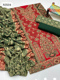 Kashmiri Wool Gala Daman Jacquard Shirt With Jacquard Shawl And Plain Trouser 3Pc Dress