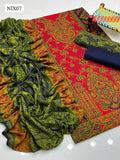 Kashmiri Wool Gala Daman Jacquard Shirt With Jacquard Shawl And Plain Trouser 3Pc Dress